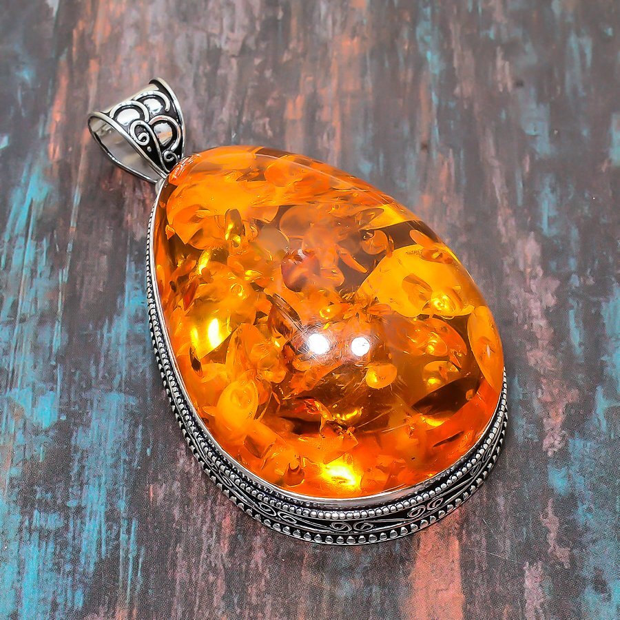 Baltic Amber Gemstone Handmade Jewelry Pendant 2.88″ q610