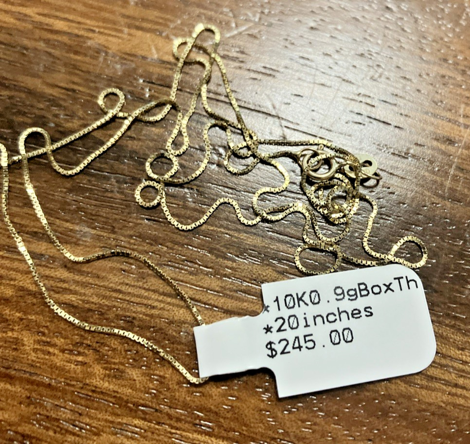 10kt Real Gold Thin Box Chain 0.9grams 20inches GND Brand New with Retail Tag