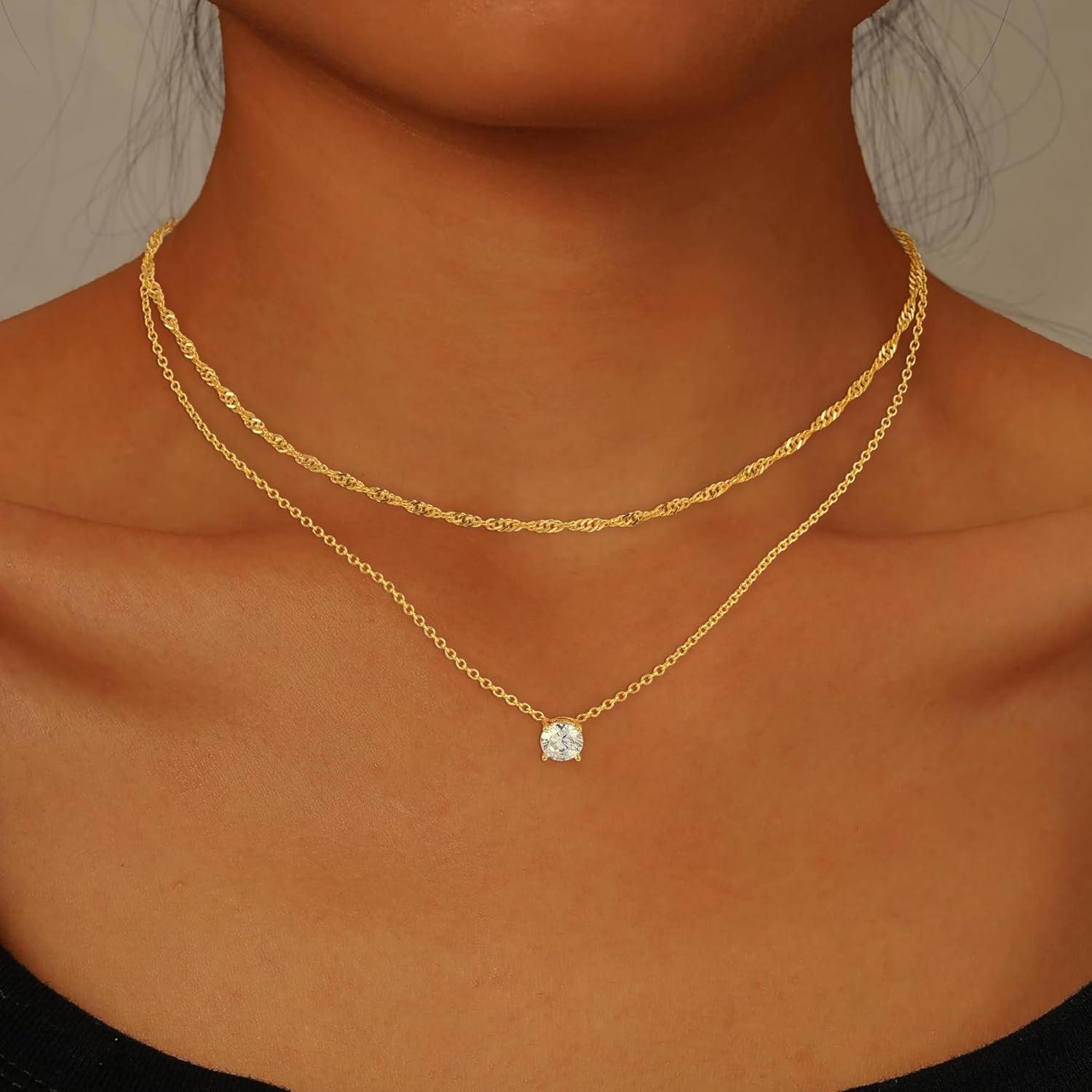 Dainty Gold Necklace for Women Non Tarnish Layered 14K Diamond Pendant Charm Gol