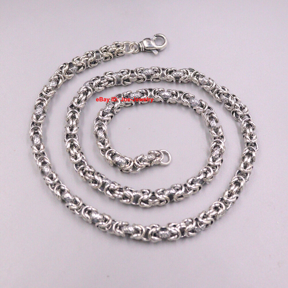 Solid 925 Sterling Silver Men’s Necklace 6.5mm Byzantine Link Chain 19.7″-25.6″L