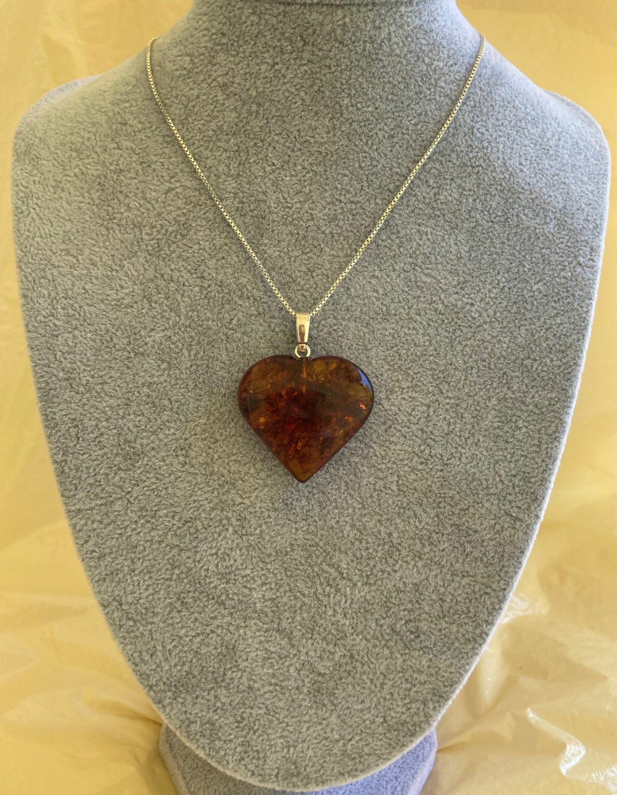 BALTIC MULTICOLOR or HONEY AMBER & STERLING SILVER HANDMADE HEART PENDANT