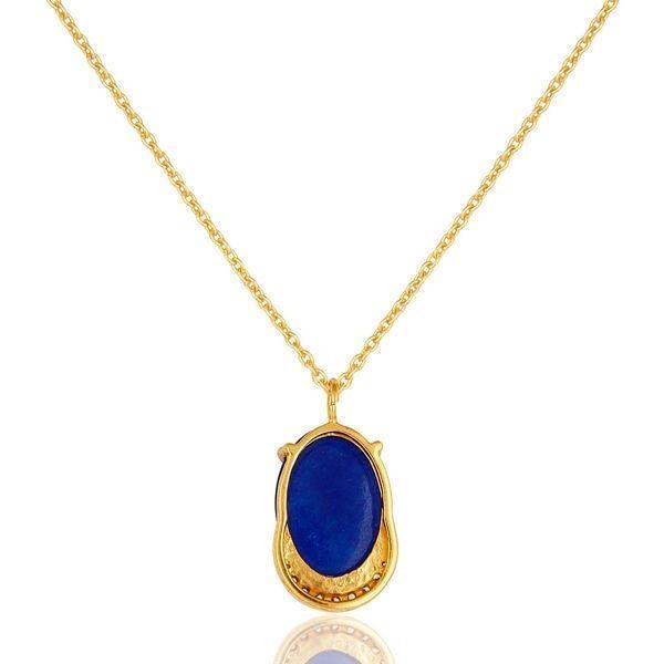 Blue Aventurine CZ Gemstone 925 Silver Gold Plated Handmade Chain Pendant