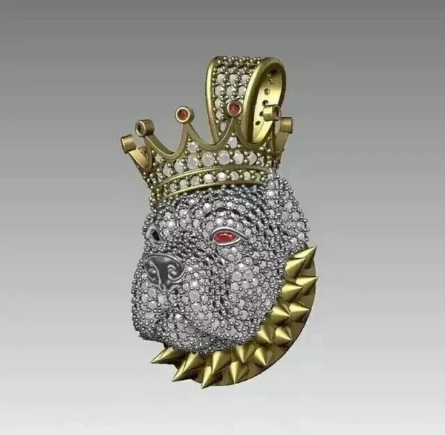 2.50 Ct Round Cut Real Moissanite Pitbull Dog Pendant 14K Yellow Gold Plated
