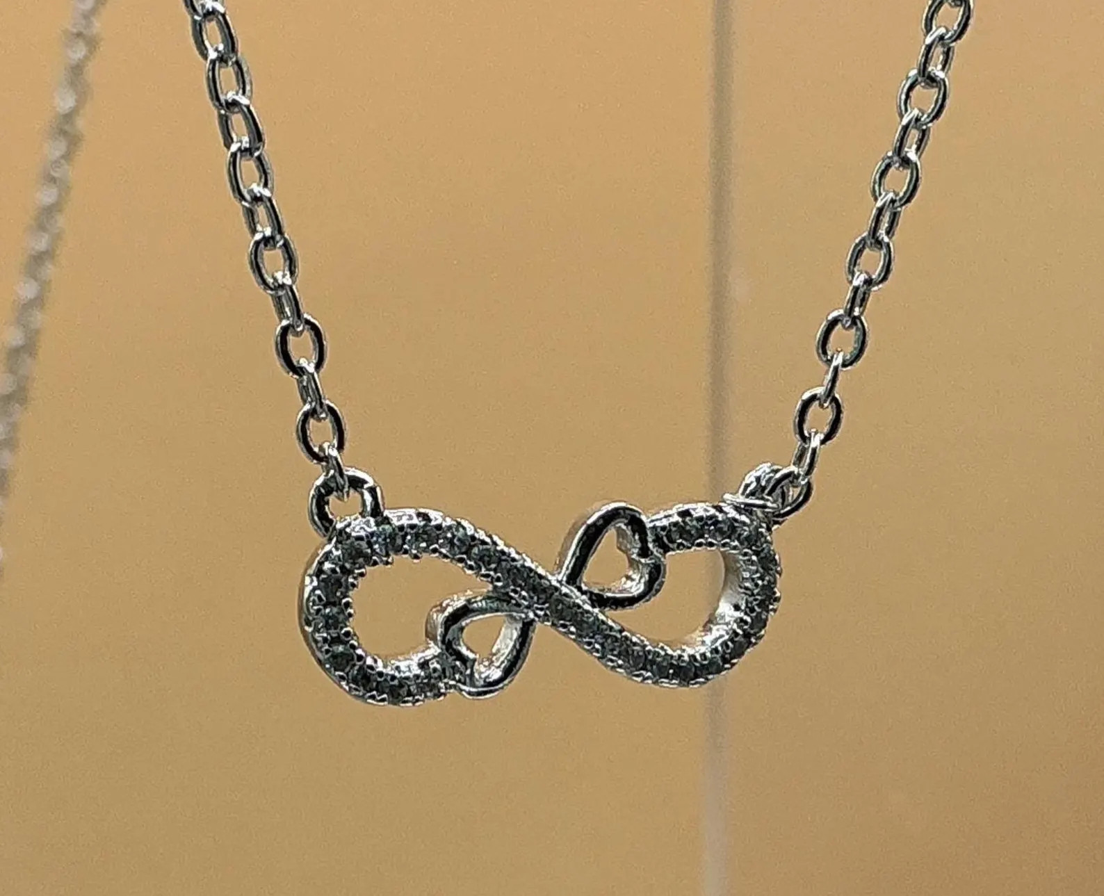 Infinity Heart Necklace: Sterling Silver, 18 inches