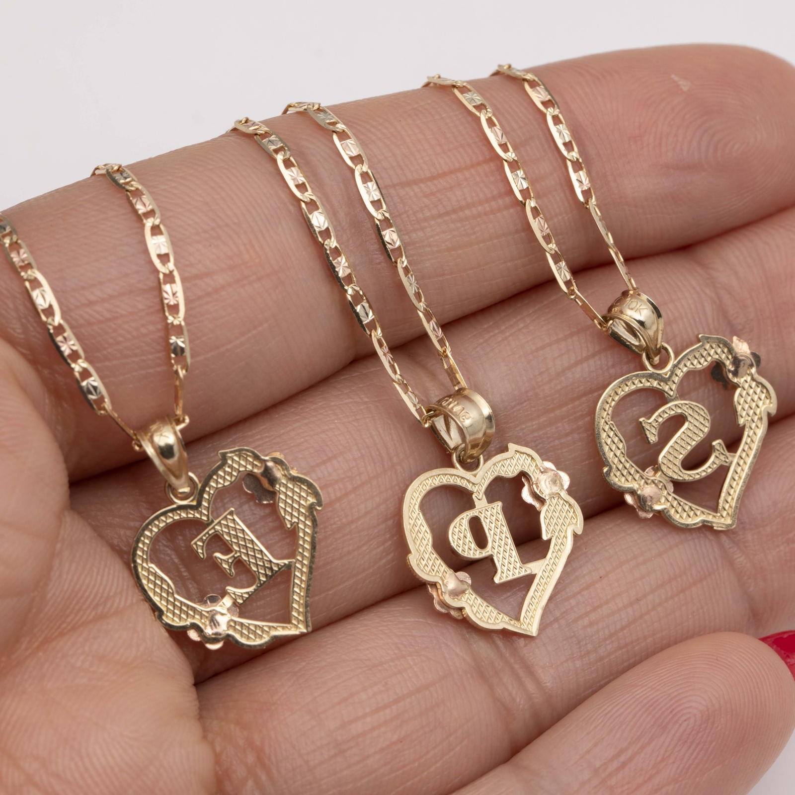 Cutout Heart Flower Initial Letter Pendant Necklace Real 10K Yellow Rose Gold