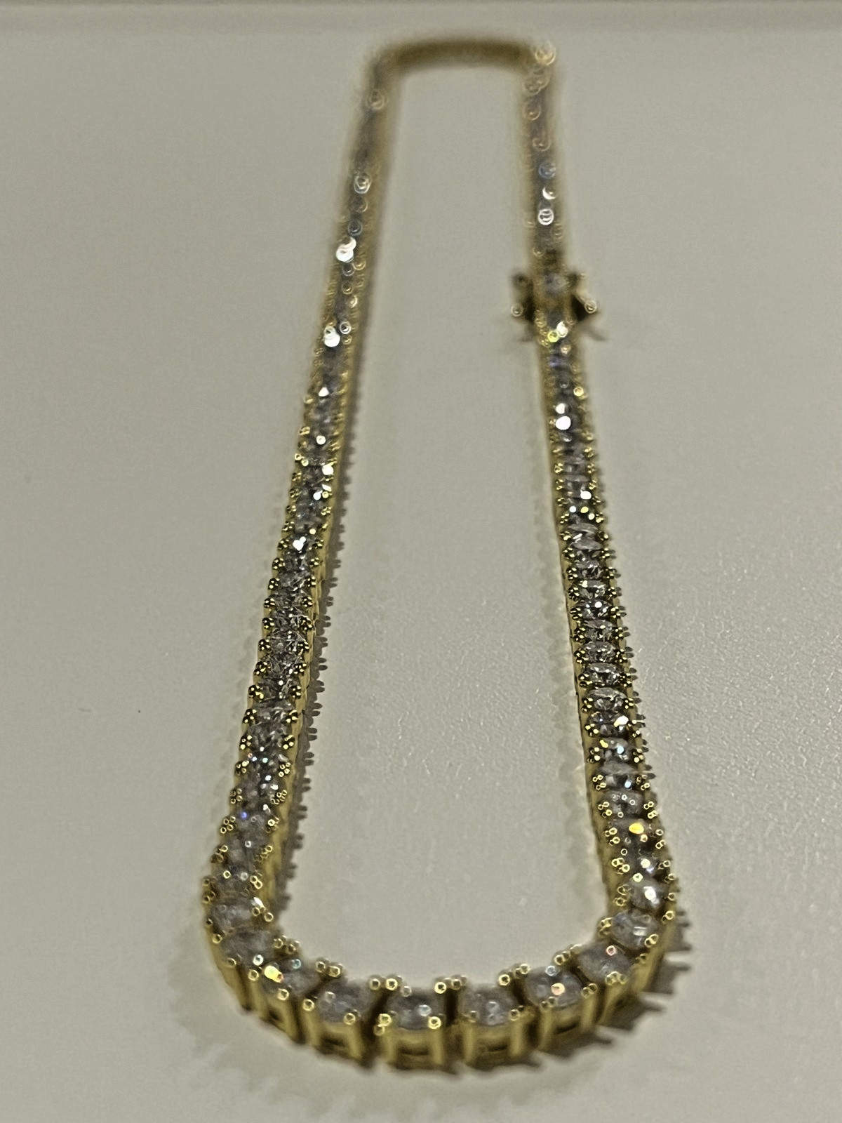 3mm Flawless D Color Moissanite Tennis Necklace Set In 18k Yellow Gold (20 Inch)