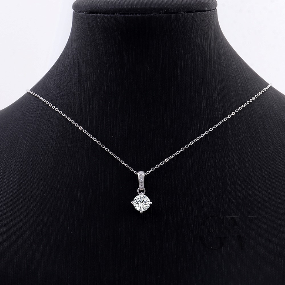 Solid 14K White Gold Moissanite Solitaire Wedding Pendant 1.50 Carat Round Cut