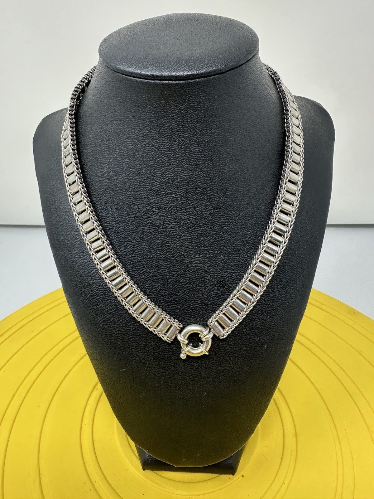 Sterling Silver Amazing Modern Design Choker Necklace Beautiful Chic 57g 16 In +