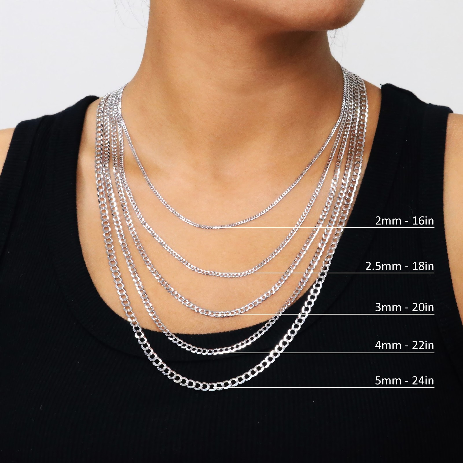 14K White Gold Solid 2mm-8.5mm Cuban Curb Link Chain Pendant Necklace 16″- 30″