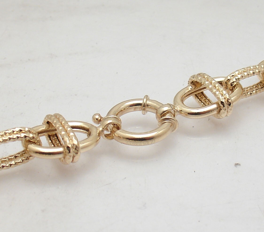 Diamond Cut CrissCross Oval Link Chain Necklace 14K Yellow Gold Plated Silver