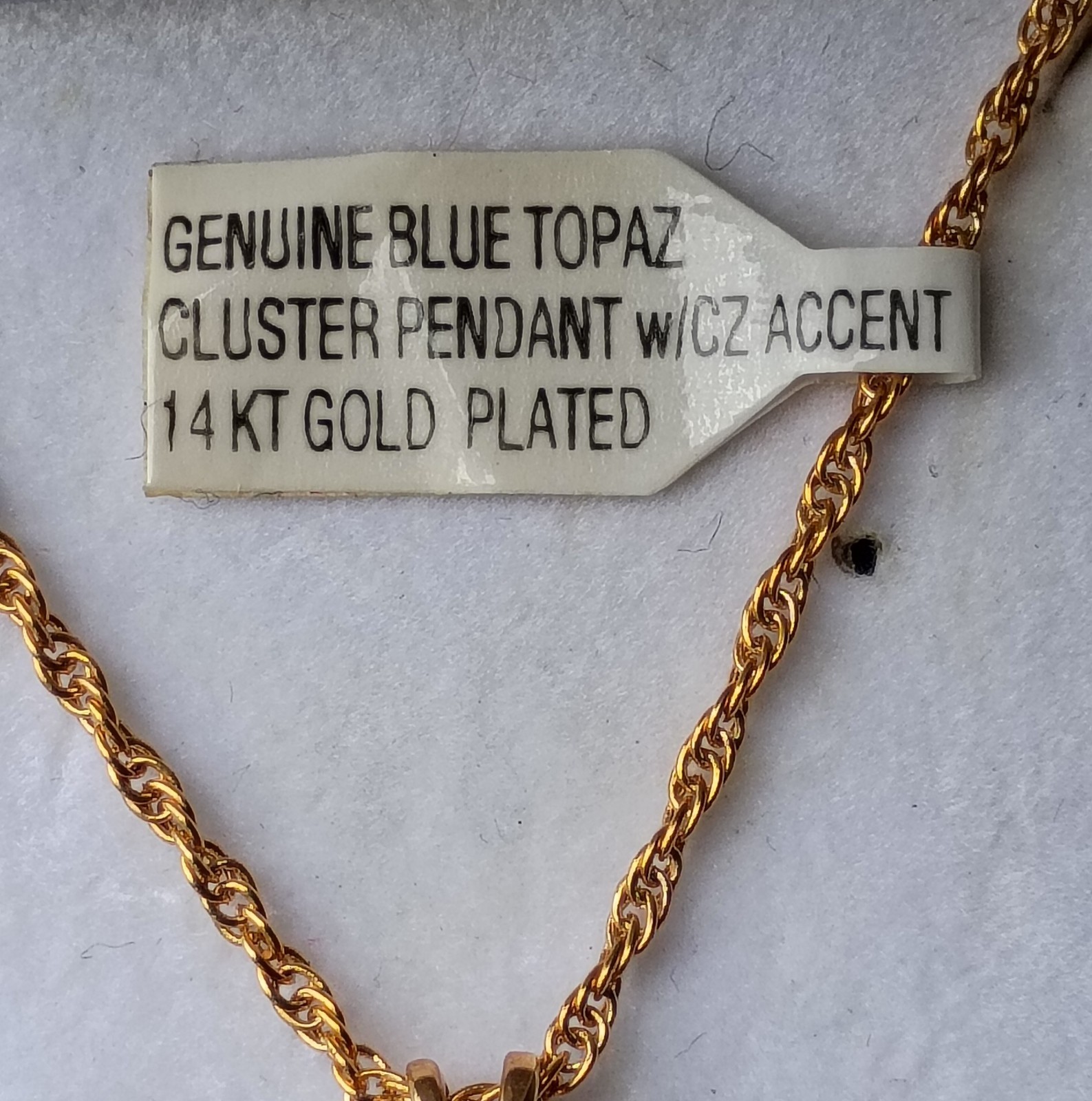 Vintage Blue Topaz Necklace With Cubic Zirconias 14K Gold Plate – New