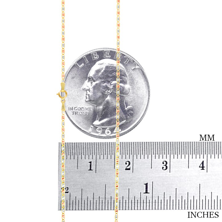 14K Solid Tri Yellow Rose White Gold 1.5mm Valentino Chain Womens Necklace 16″