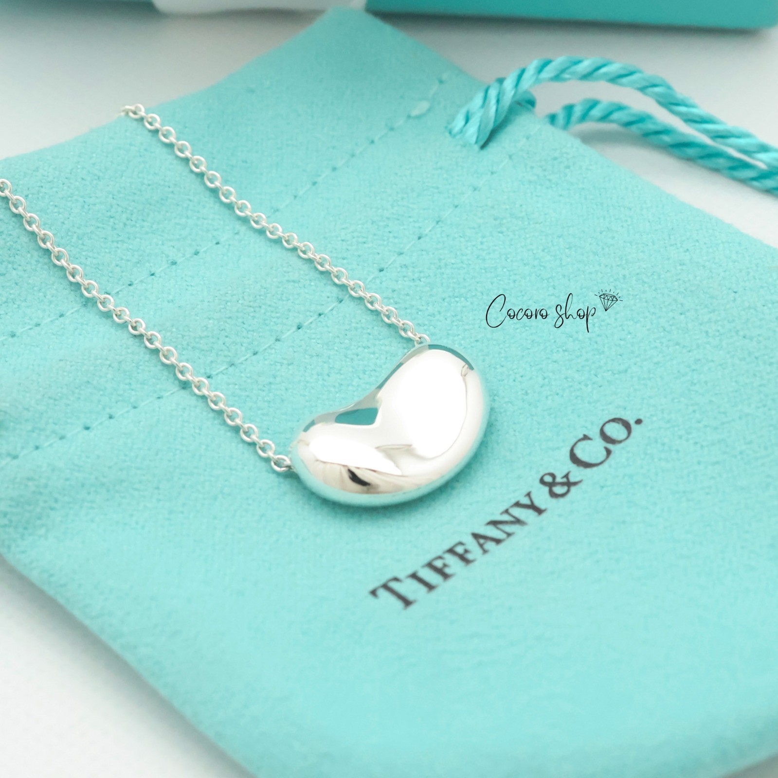 Authentic Tiffany & Co. Peretti Large 20mm Bean Necklace 16″ Silver 925 w/Pouch