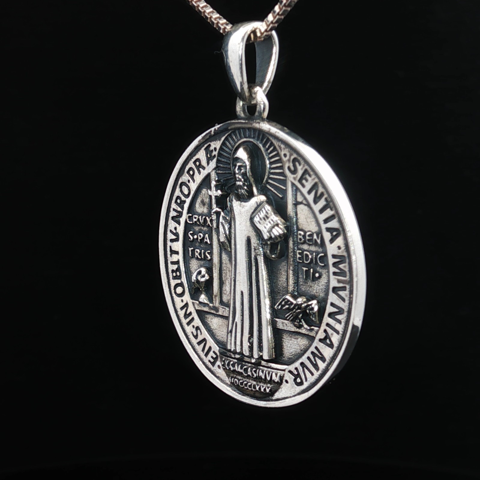 925 Sterling Silver Saint Benedict Two-Sided Necklace