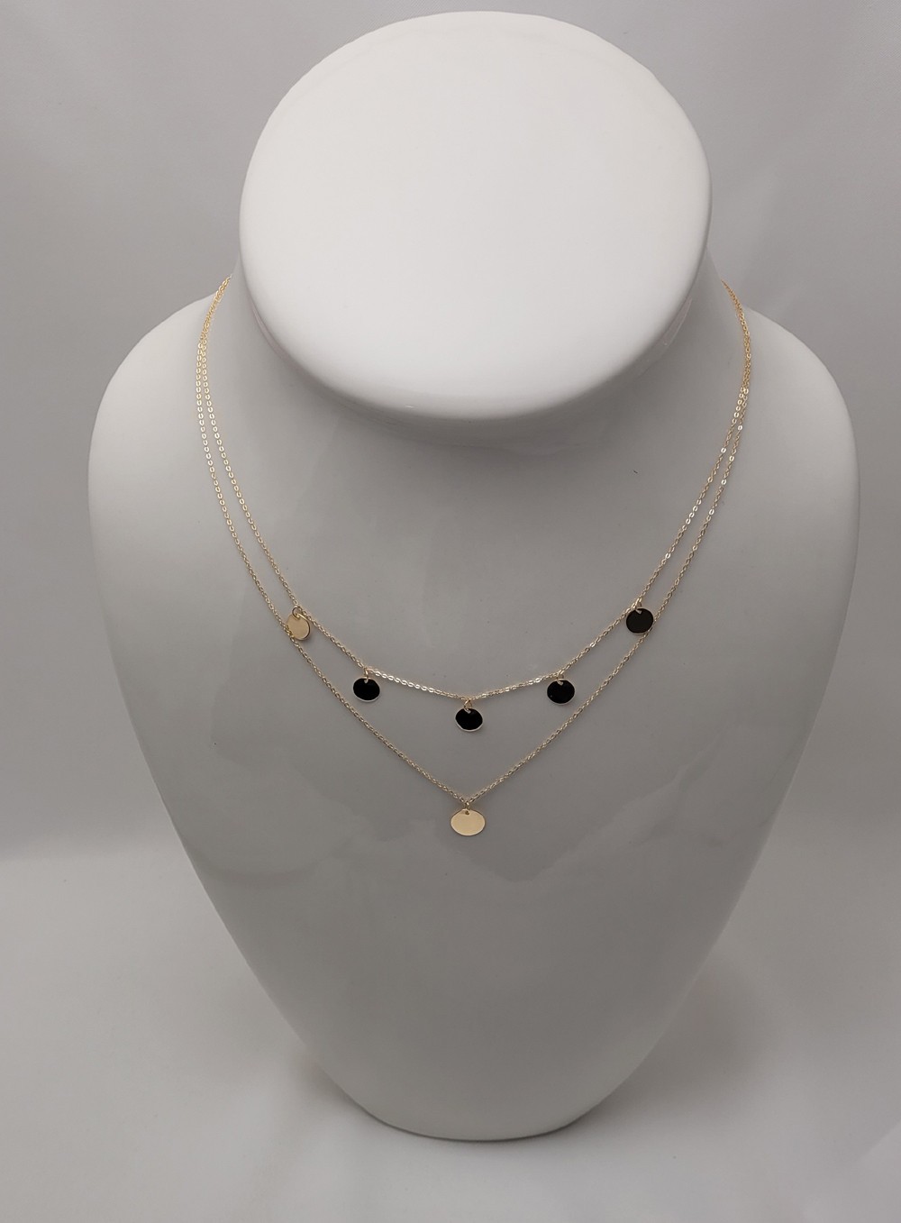 New 14K Yellow Gold Layered Disc Necklace