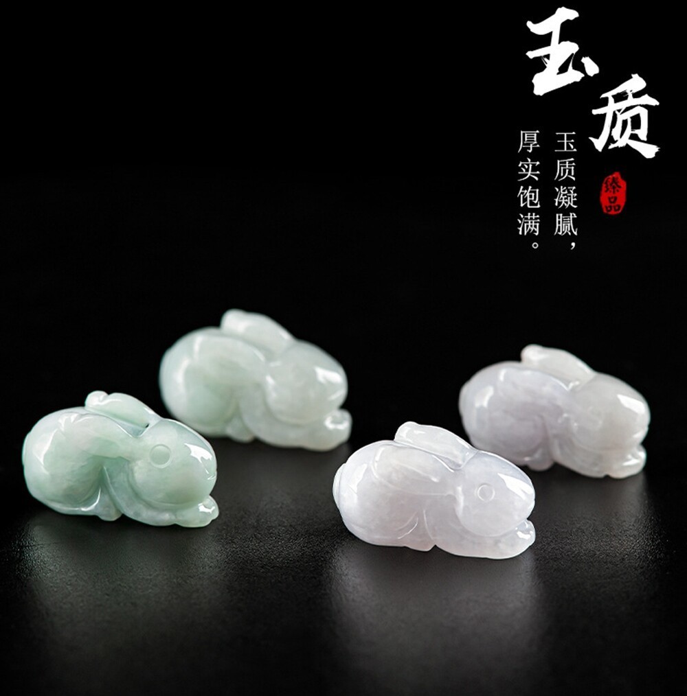 Natural Grade A Jade jadeite Carved Rabbit Amulet Pendant Necklace Certified