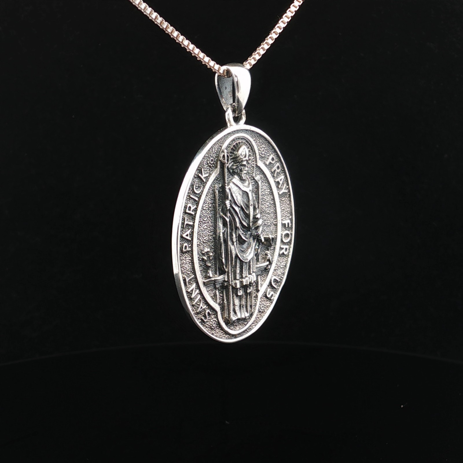 Sterling Silver Two-Sided Saint Patrick Necklace