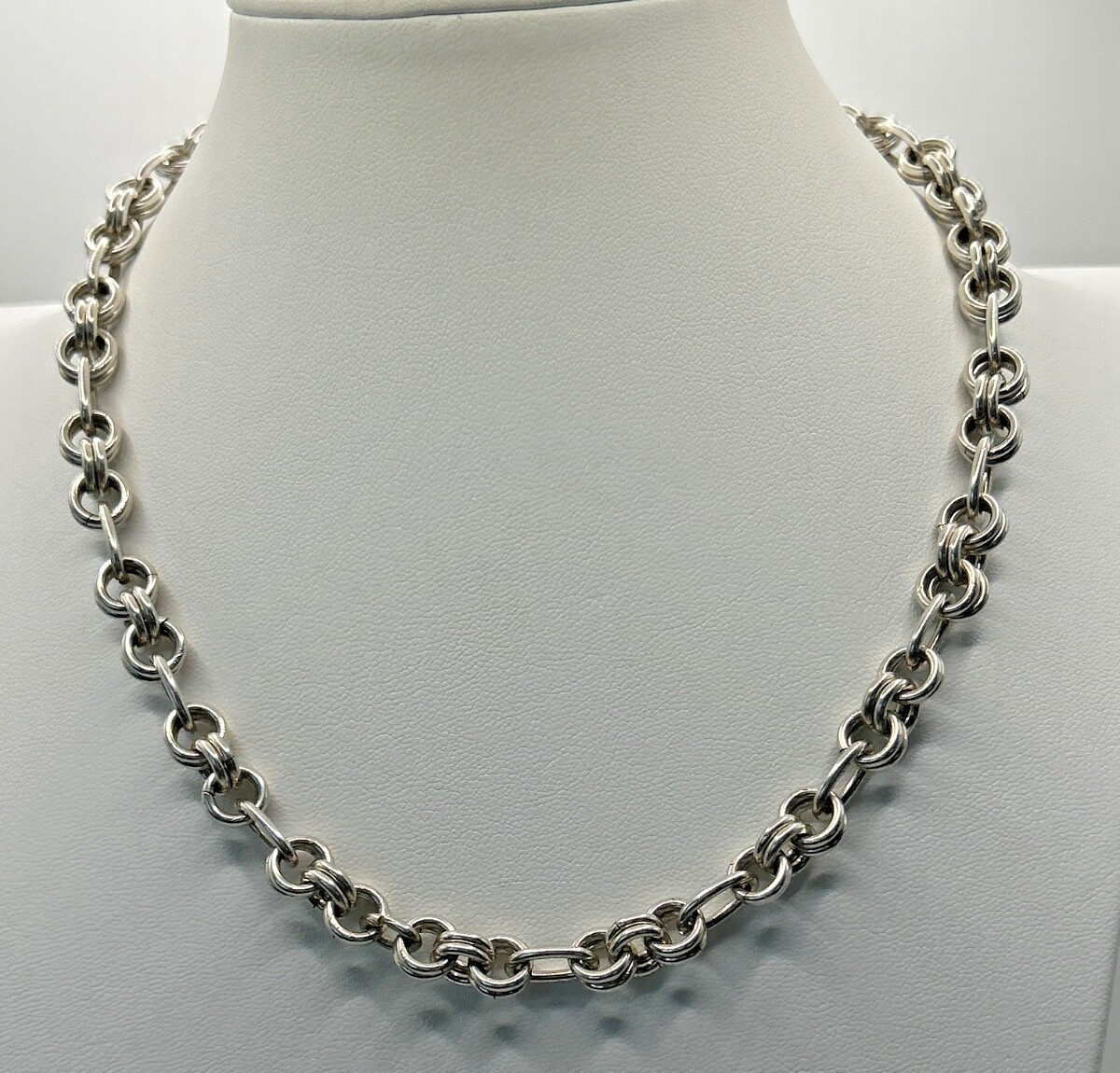 Solid .925 Sterling Silver 8.5 mm 17″ Custom Link Necklace Chain Mexico