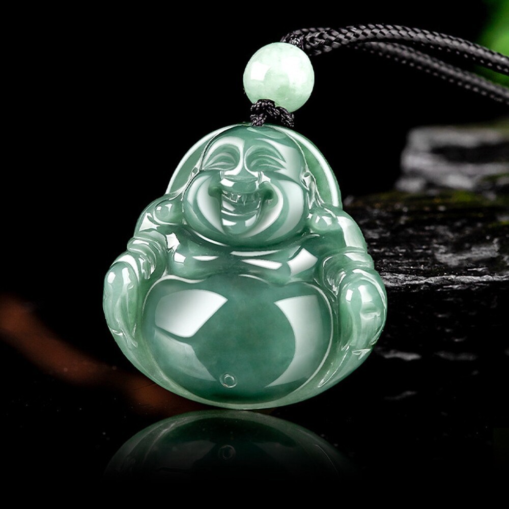 Certified Grade A Oil Green Natural Burma Jade jadeite Buddha Pendant Necklace