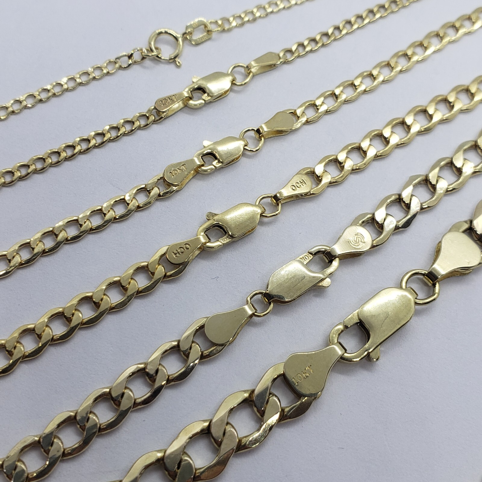 10K Yellow Gold Hollow Cuban Curb Chain Link Necklace Bracelet 2~7mm All Sizes