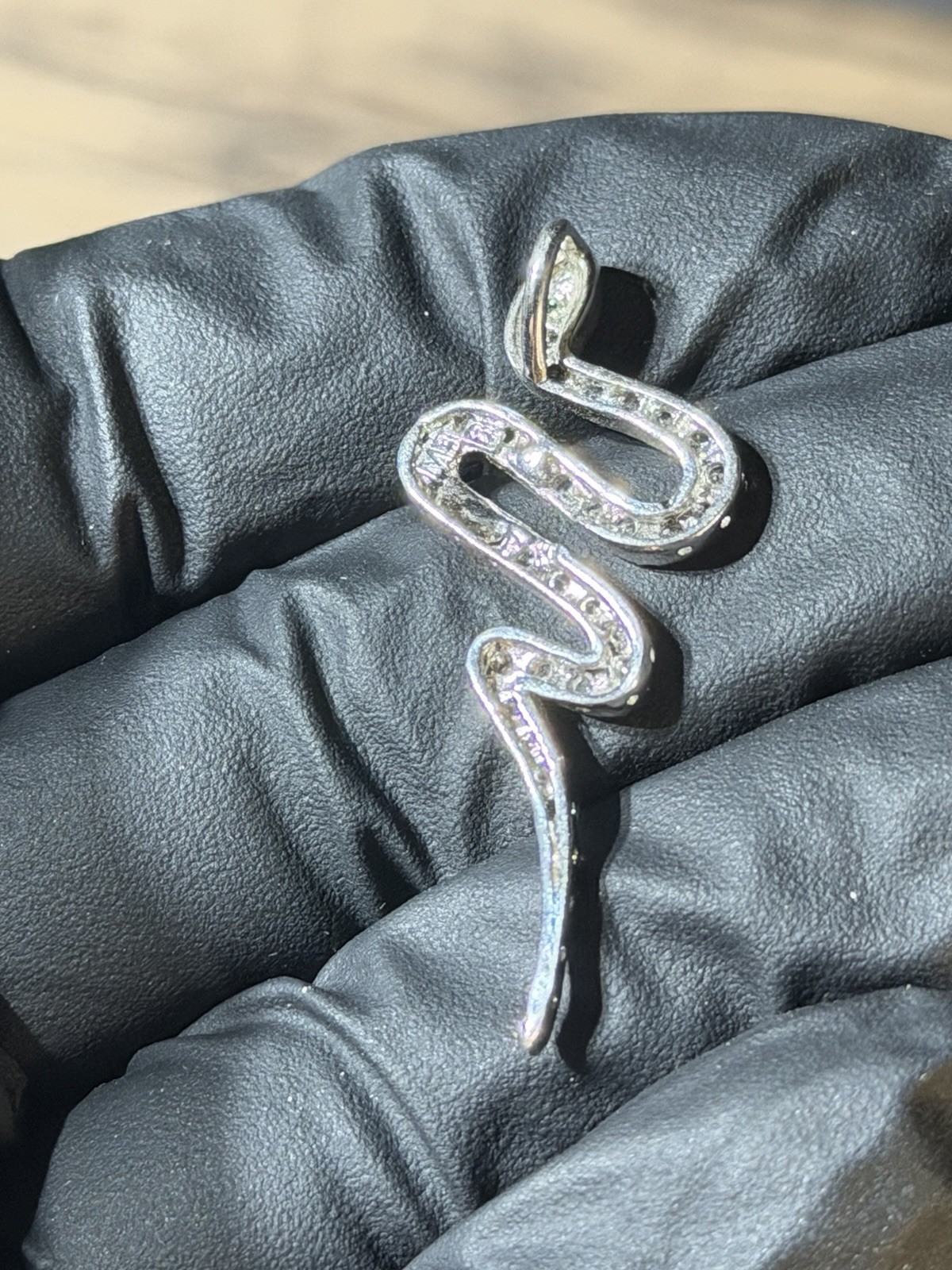 Sterling Silver Snake Pendant Pave CZ 3.2g Sparkling Serpent 925