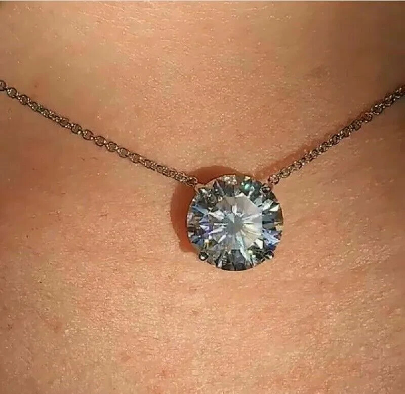 4Ct Lab Created Diamond Solitaire Pendant 14K White Gold Finish Free Chain