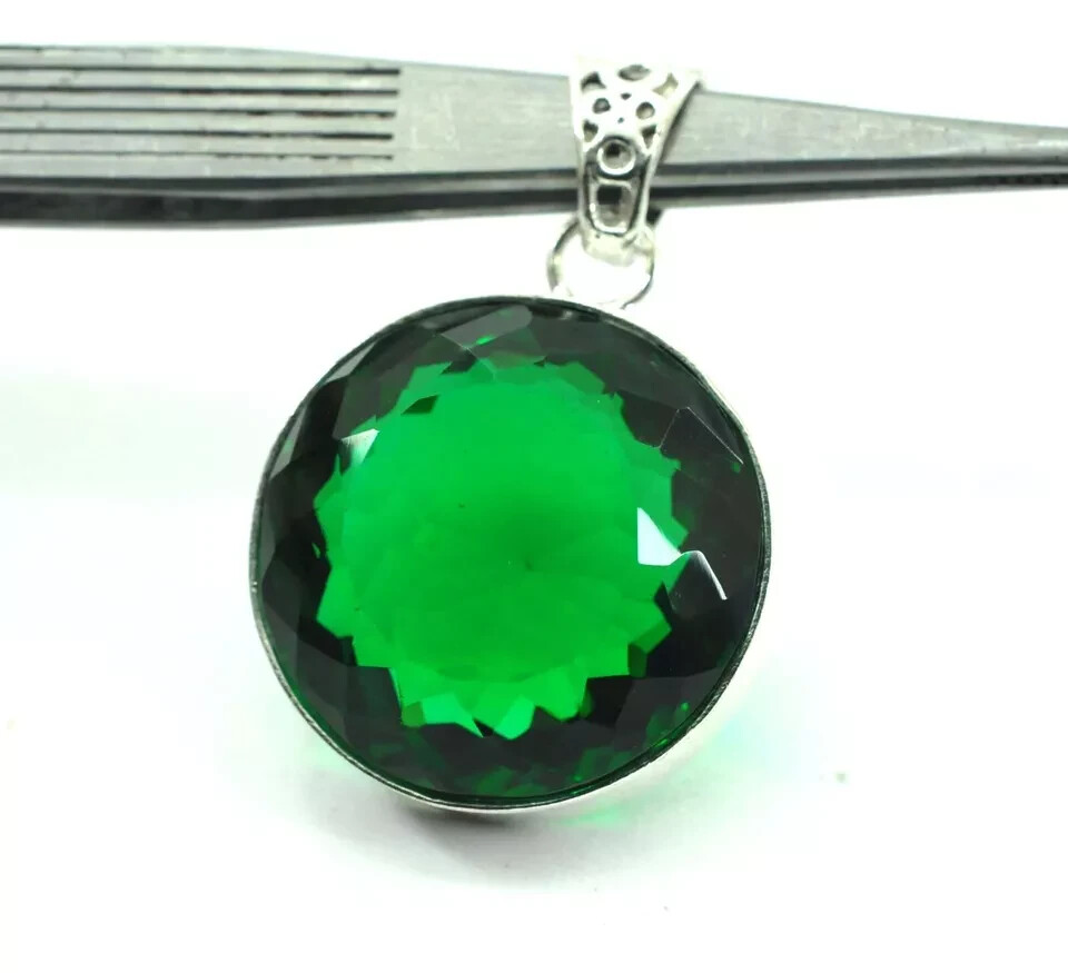 94 Ct Green Topaz Round Cut 925 Sterling Silver Gemstone Pendant Jewelry