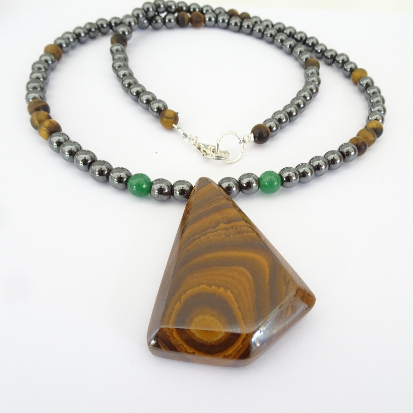 AUSTRALIAN BOULDER OPAL Beded Gemstone Necklace Hematite, Tiger Eye Unisex