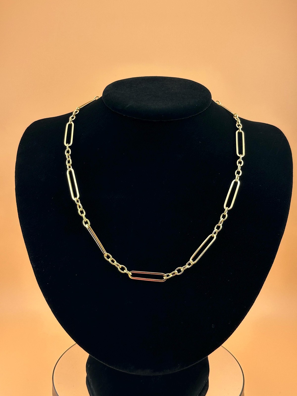 14K Gold Necklace Gold Paperclip Oval Link Hollow Lightweight