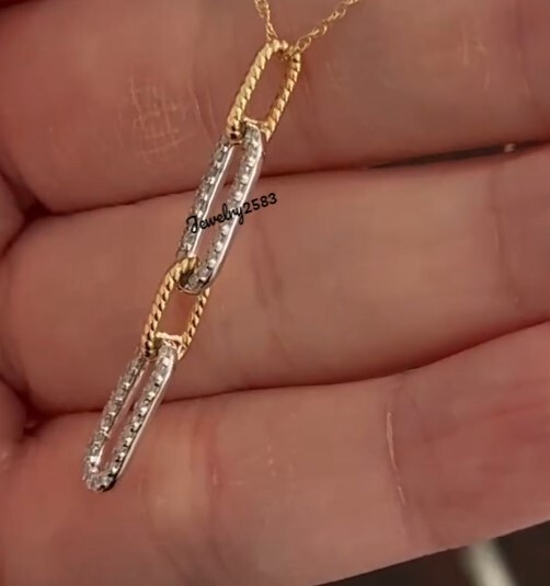 0.75 Cts Natural Diamond Paper Clip Pendant For Women’s In 10k Real Yellow Gold