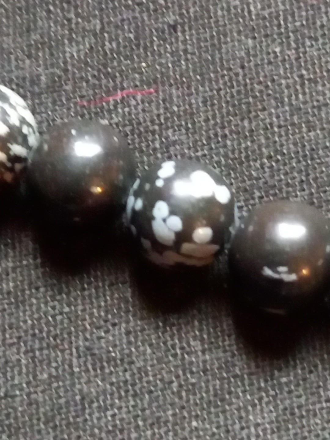 Natural Snowflake Obsidian 10mm Rounds 925 Sterling Silver Necklace 16in 40cm