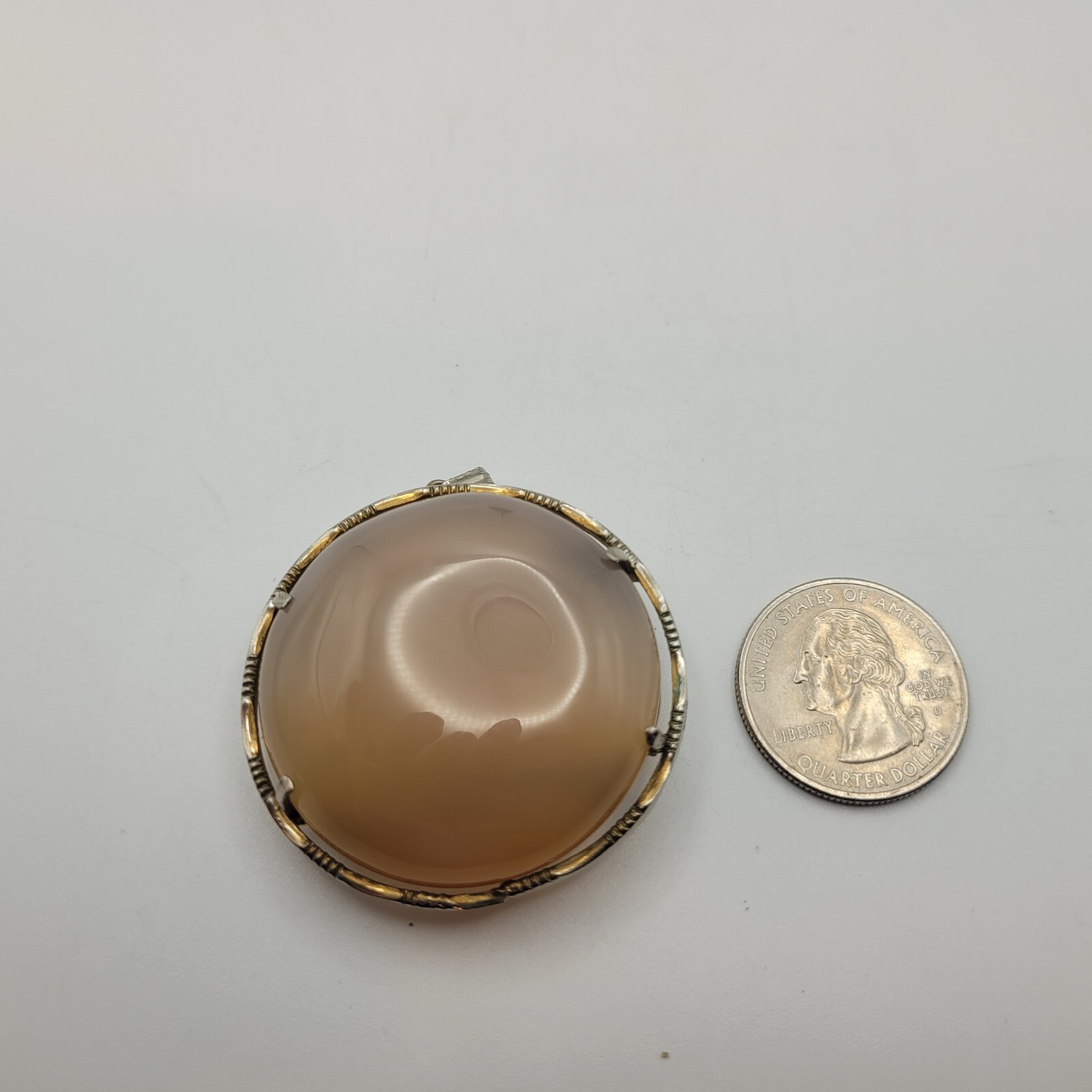 Vintage Rose Agate Round Prong Set Dual Pendant & Pin, Unbranded