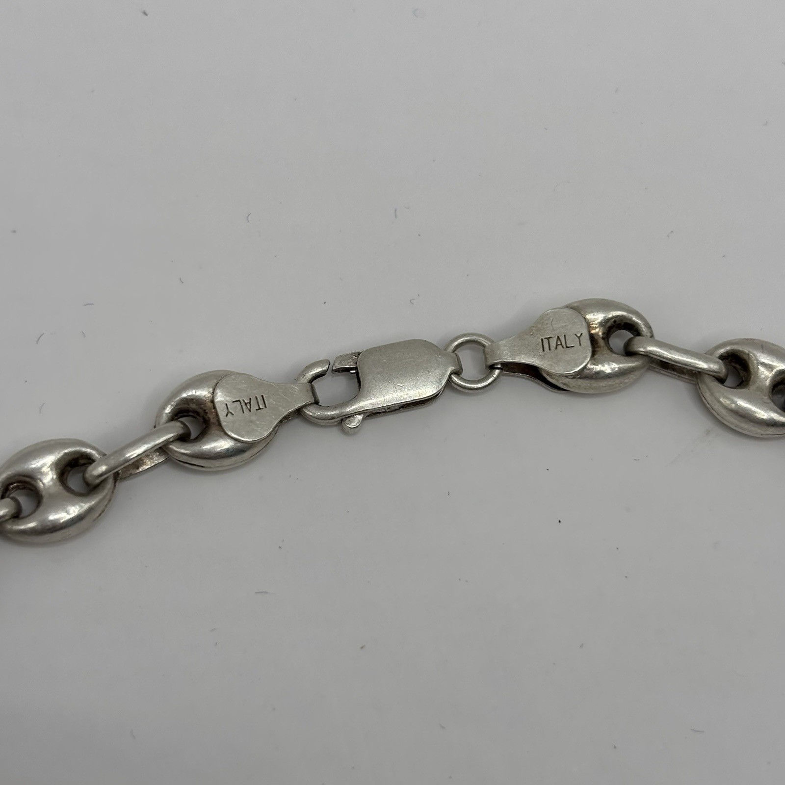 Sterling Silver .925 Puffed Mariner Chain Necklace Made In Italy 18.5” 28 Grams