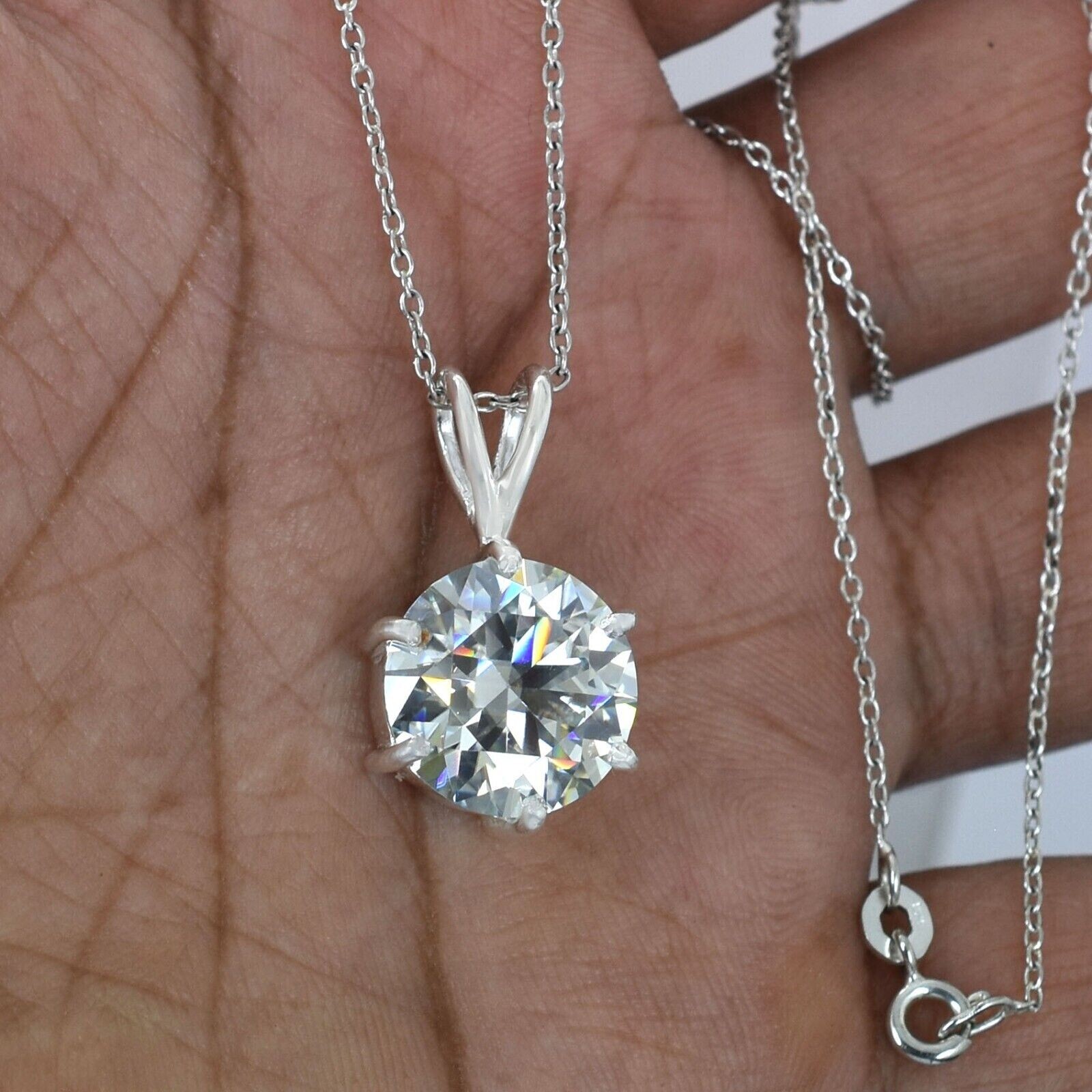 RARE 11.50Ct Certified Off White Treated Diamond Solitaire Pendant in 925 Silver