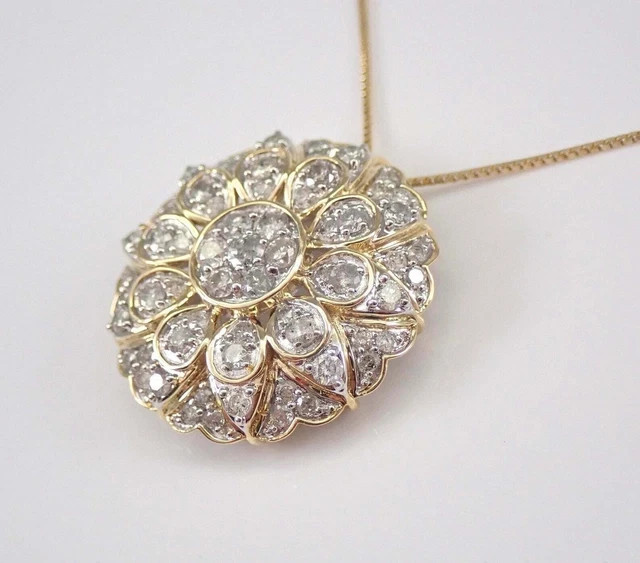 4K Yellow Gold Finish 2.00Ct Round Cut VVS/ D Diamond Cluster Pendant Necklace