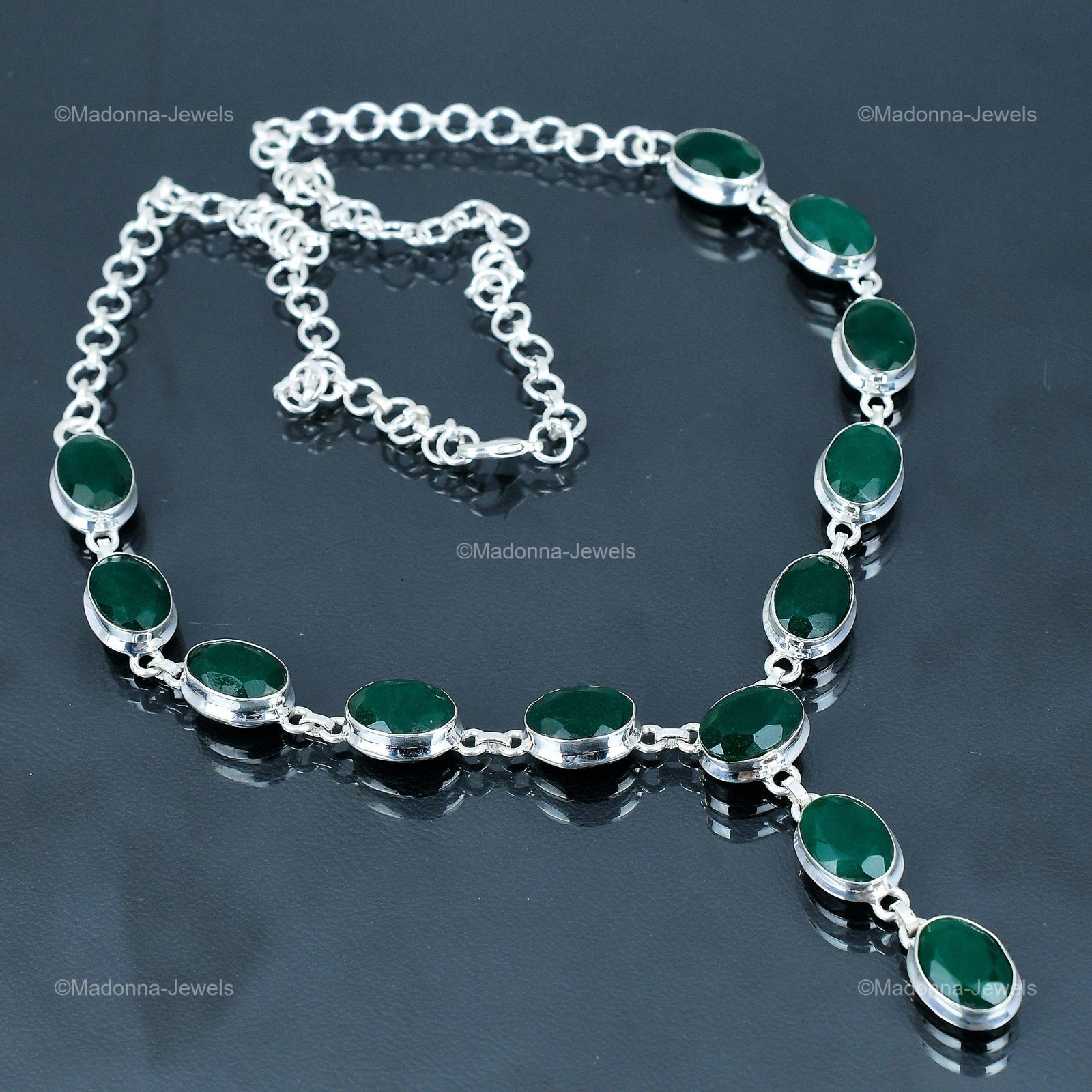 Halloween Sale Sterling Silver Natural Zambian Emrald Chain New Necklace Jewelry