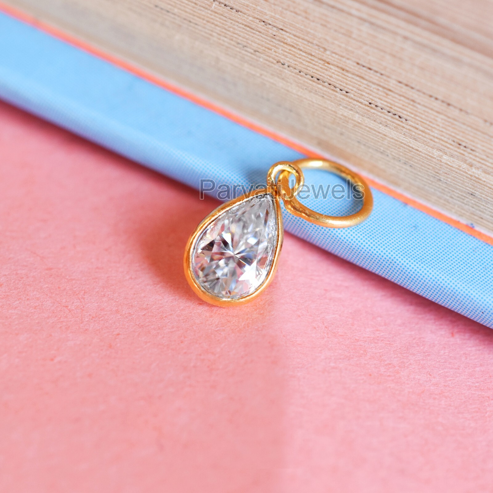 1 Pc Natural Moissanite 18K Gold Drop Shape Charm Pendant Jewelry