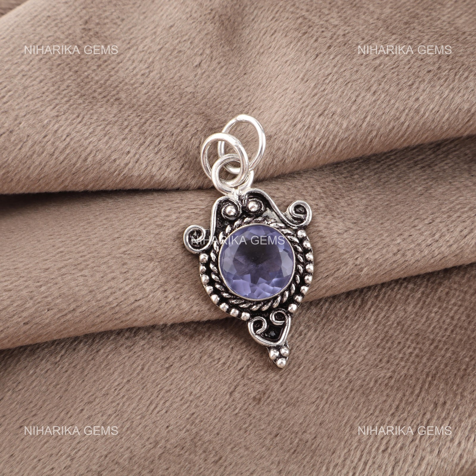 925 Silver Round Iolite Gemstone Anniversary Birthday Wedding Engagement Pendant