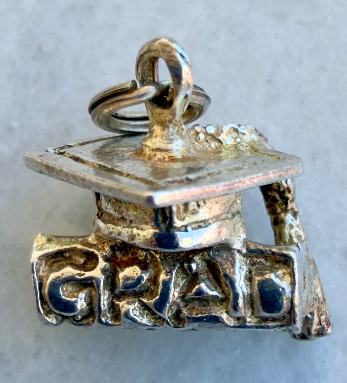 Vintage Tested Silver Graduation Cap Diploma Charm Pendant GRAD 2.96g