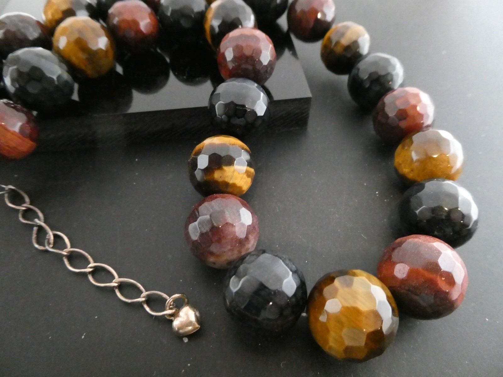 Jay King DTR 16mm Faceted Red Blue Brown TIGER”S EYE Sterling 925 Necklace 21″