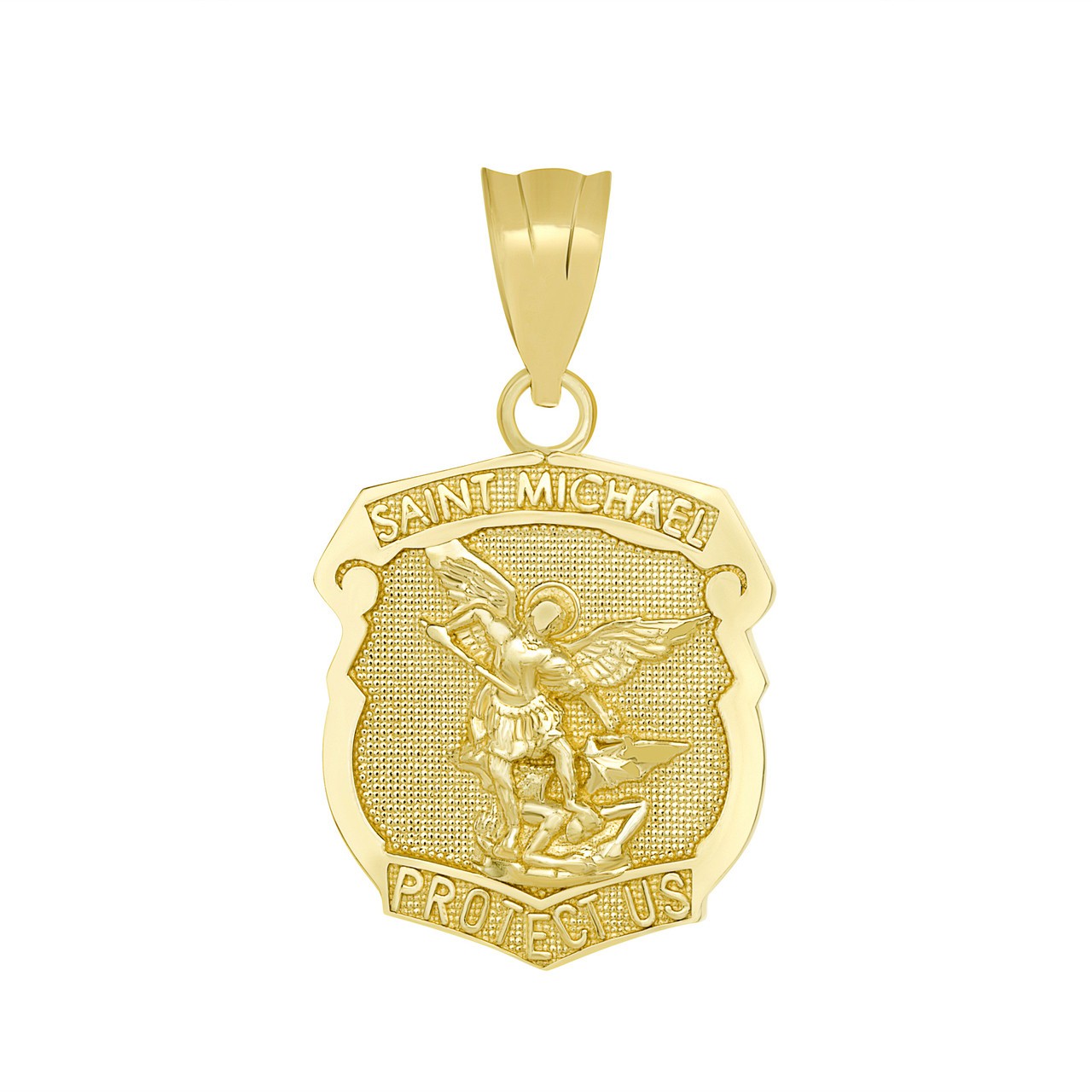 Gold St. Michael Protect Us Shield Pendant Necklace (Yellow/Rose/White/Two Tone)