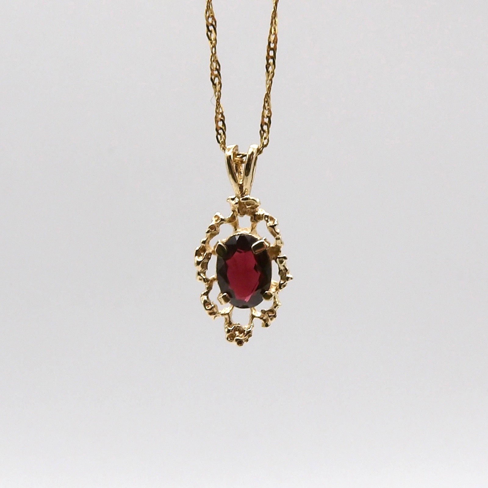 Solid 14k Gold Natural Garnet Nugget Pendant Singapore Chain Necklace 1ct 17in