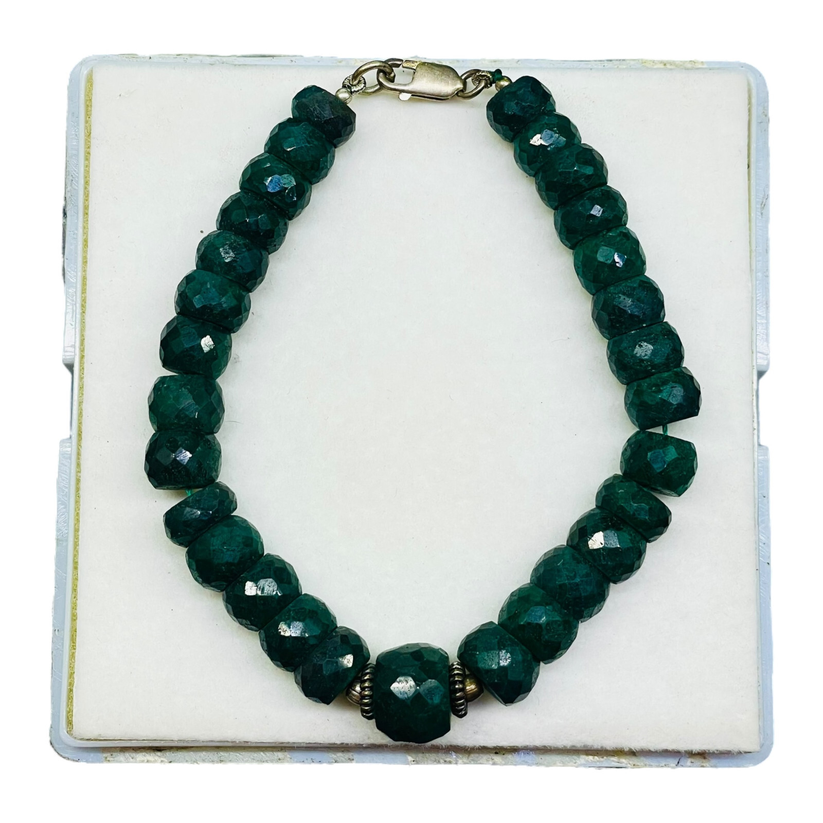 7.5 Inch Natural Green Sapphire Bracelet 9-12mm Big Facetted Beads 925 Clasp