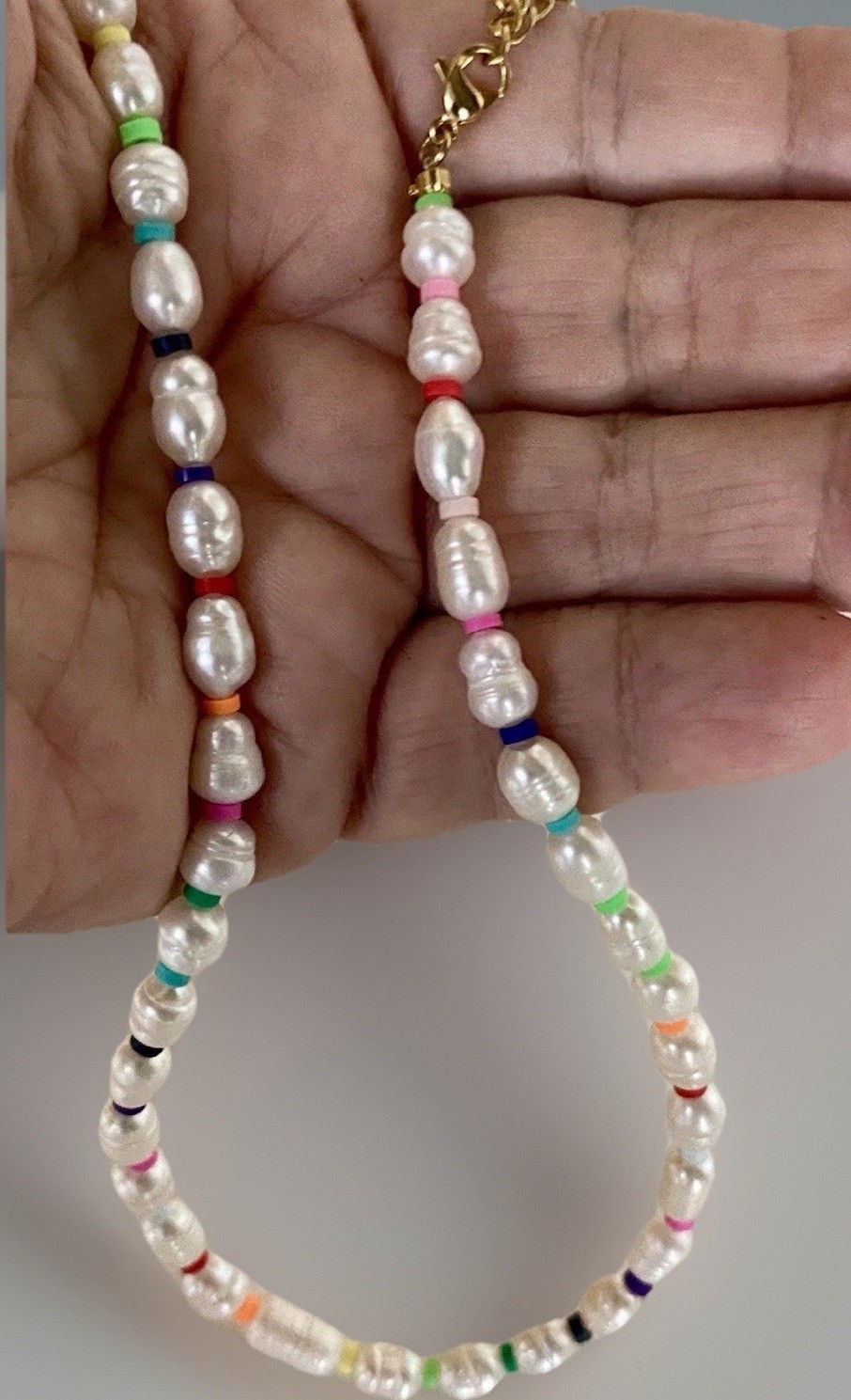 Adjustable Freshwater Baroque Pearl Necklace, Multi-Color Spacers 16″ – 18-1/4″