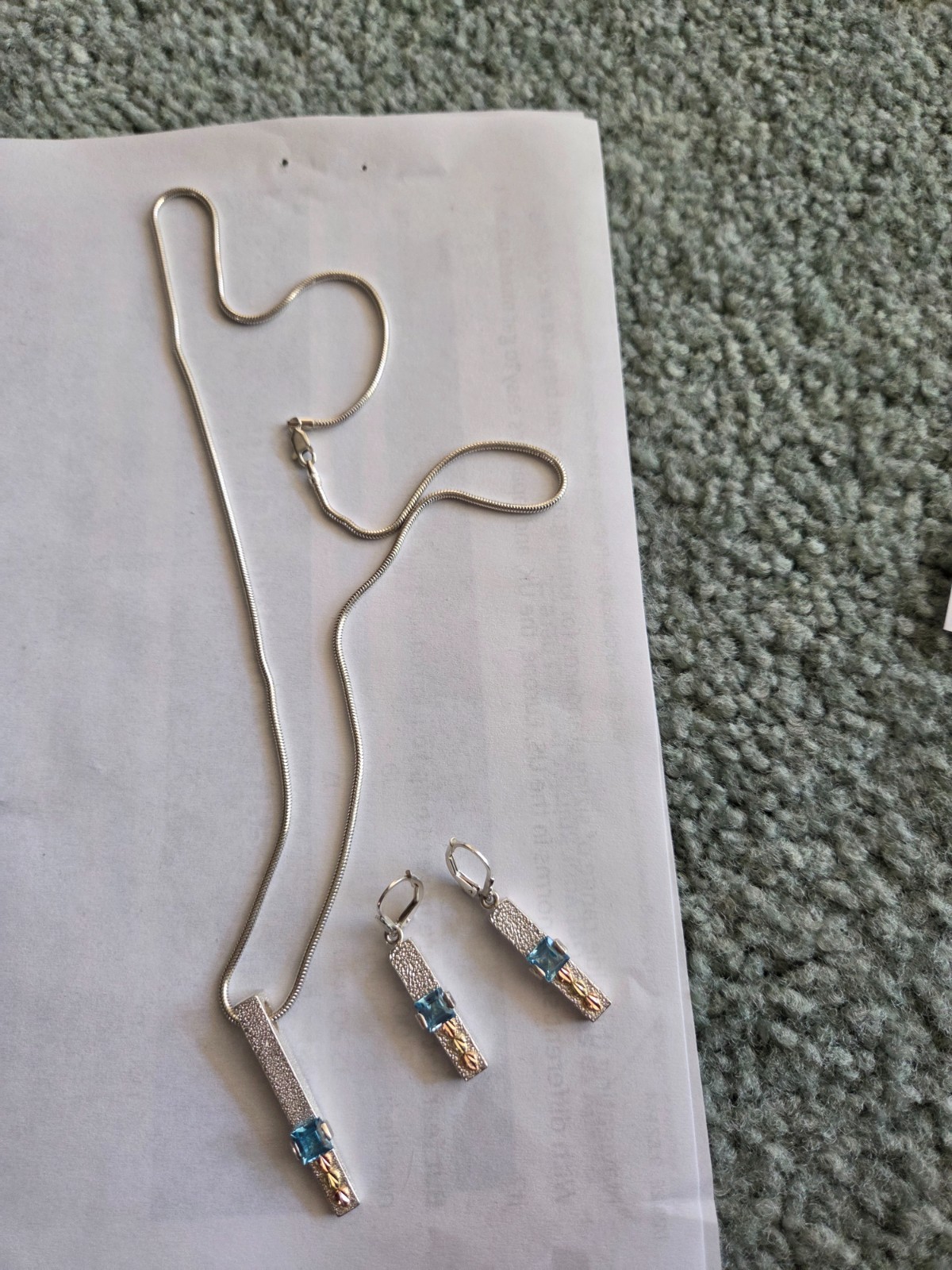 Landstroms Black Hills Gold Pendant Blue Topaz Sterling Silver Necklace + Earrin