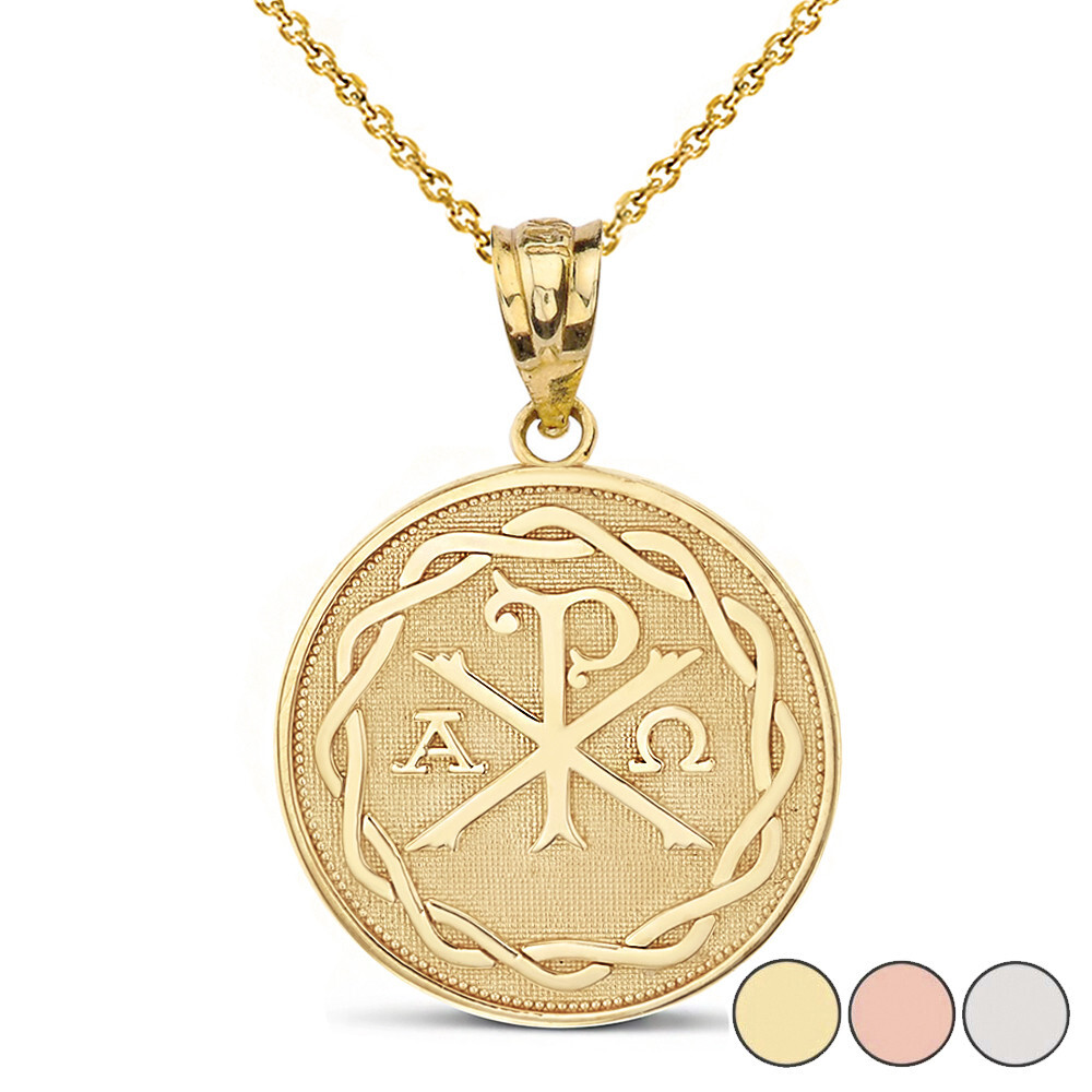 Gold Ancient Christian Chi Rho Px Symbol Disc Pendant(Yellow/Rose/White)
