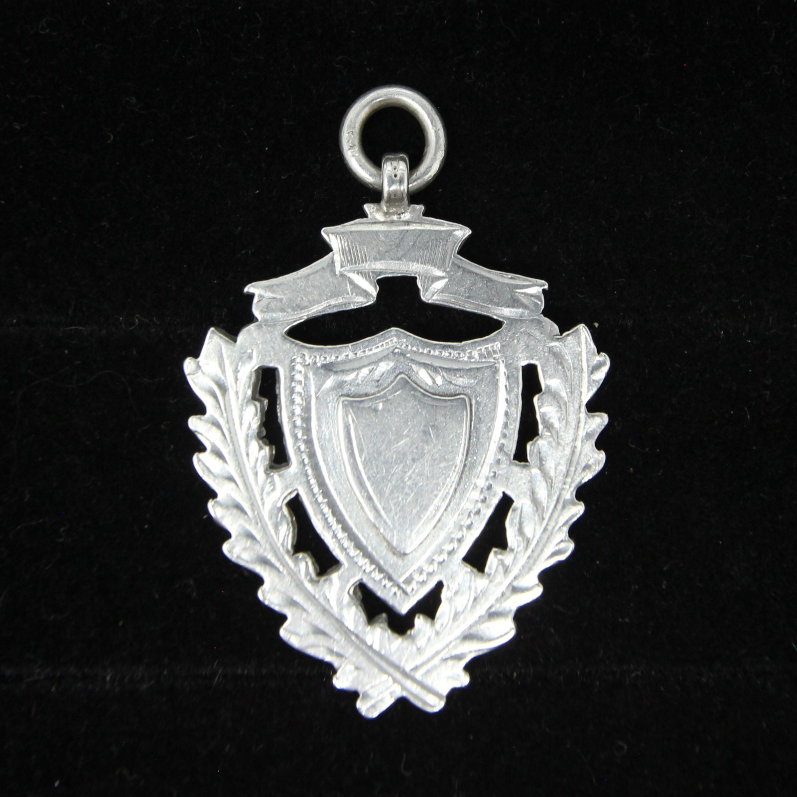 Antique 1918 English HM Solid Sterling Silver Shield Watch Fob Medal Pendant