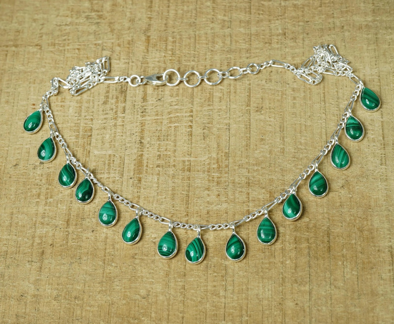 Handmade Sterling Silver Malachite Teardrop Dangle Necklace