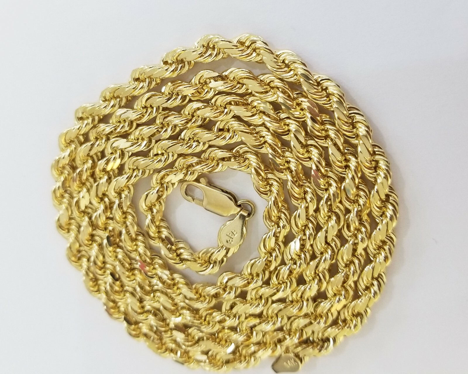 Real 14K SOLID Yellow Gold Rope Chain 5mm 20-28Inches necklace Lobster Lock 14kt