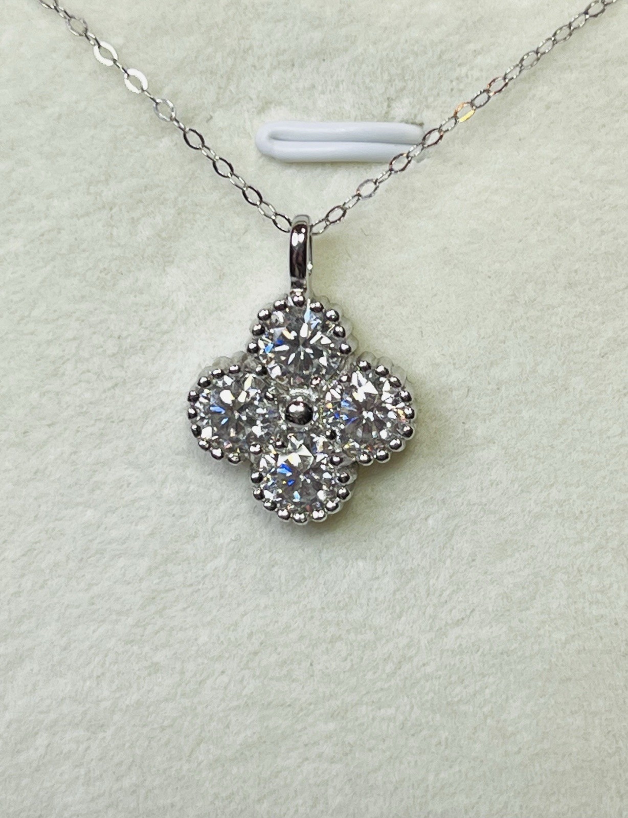 925 Sterling Silver Bling Bling 2 CTW VVS1 Clover Moissanite Pendant Necklace